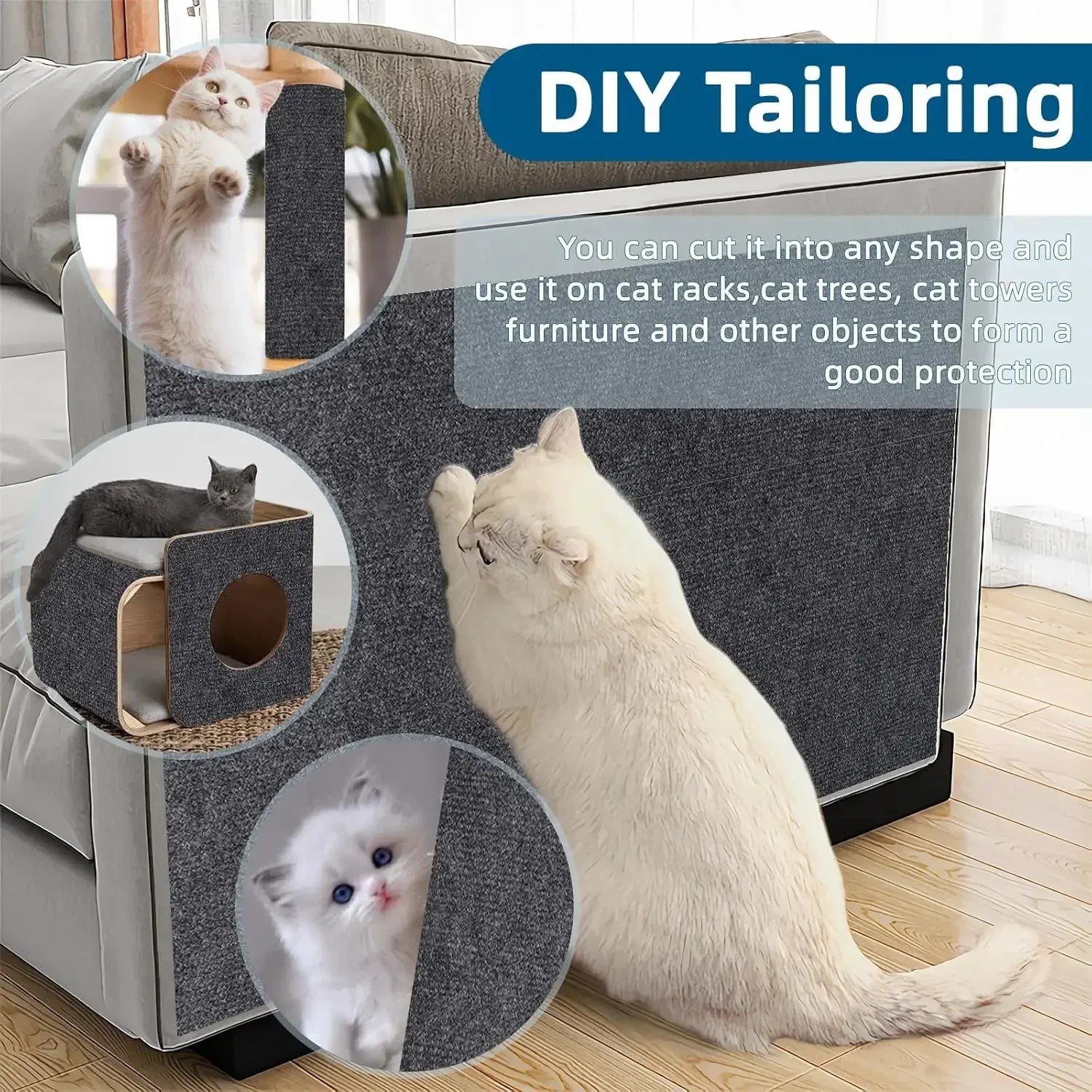 DIYSelf-Adhesive Cat Scratching Mat Trimmable Cat Carpet Cat Scratching Carpet Corner Wall Cat  Scratch Sofa Furniture Protector