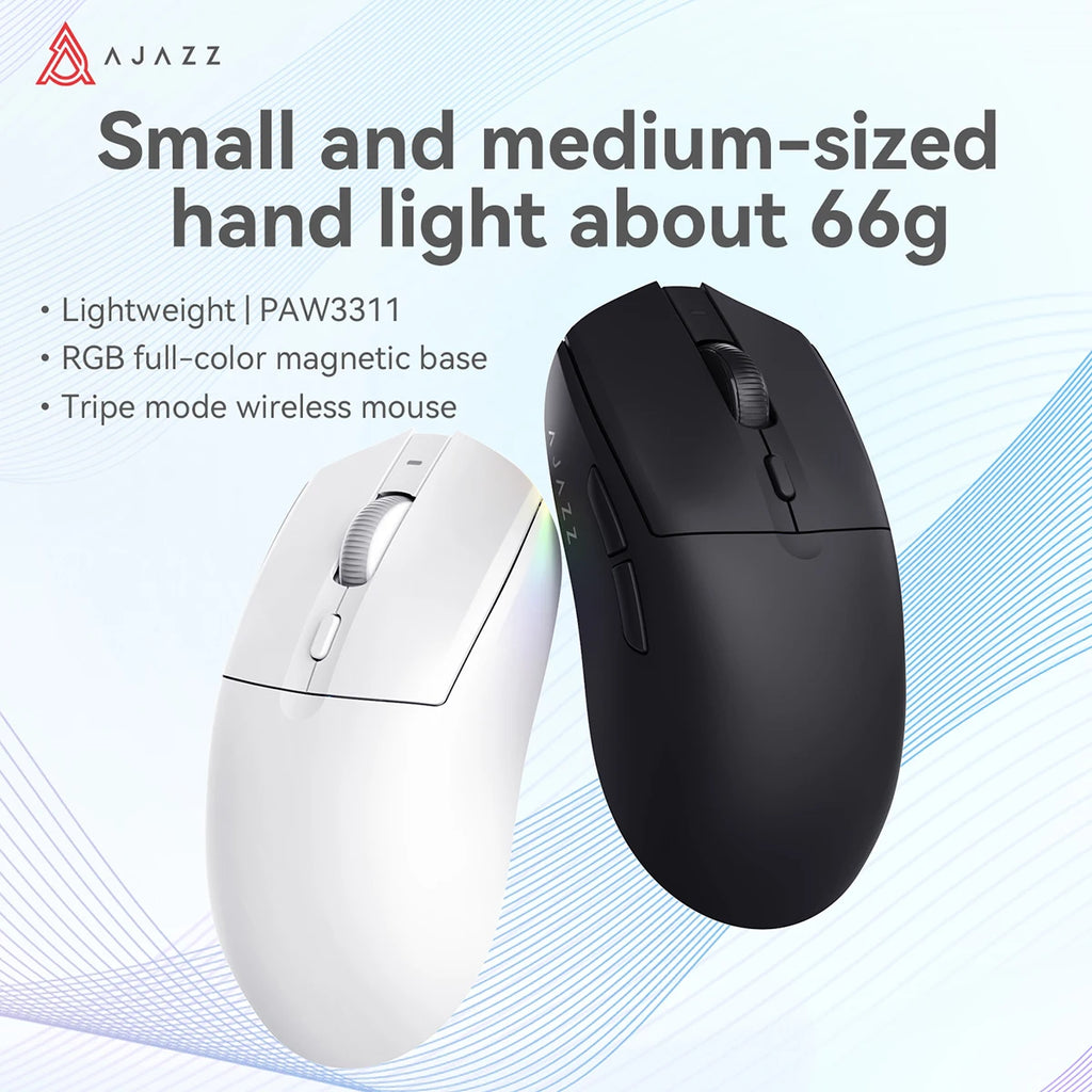 AJAZZ AJ139 V2 MC 1000HZ Gaming Mouse Small/medium size tri-mode wireless PAW3311 sensor lightweight design RGB full-color magnetic base About 66g lightweight
