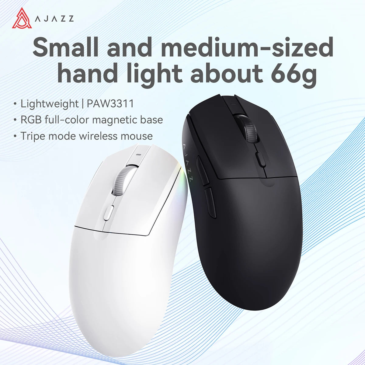 AJAZZ AJ139 V2 MC 1000HZ Gaming Mouse Small/medium size tri-mode wireless PAW3311 sensor lightweight design RGB full-color magnetic base About 66g lightweight