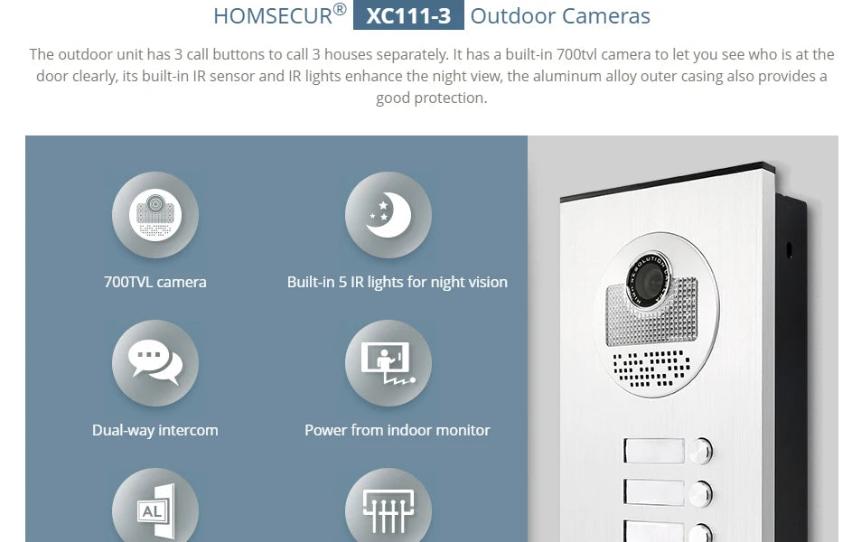 700TVL XC111-3 Outdoor Doorbell Camera Flush Mount 20Pcs RFID Keyfobs for 4 Wire Video Door Phone Intercom 3 Apartments/Families