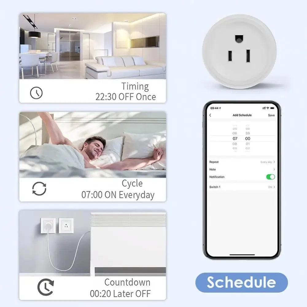 Smart Wifi Plug US Standard with Remote App Control for Alexa and Google Tidesmit