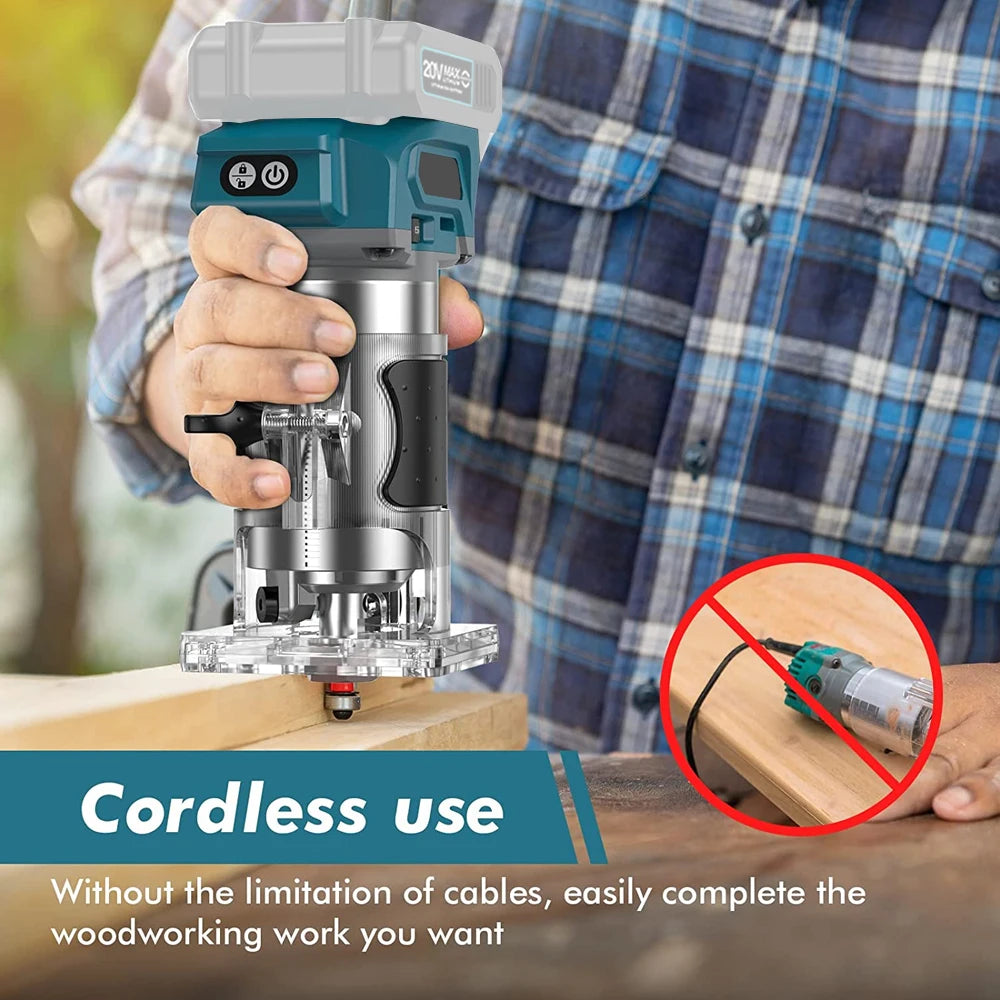 Brushless Wood Router Wood Trimmer Machine Electric Hand Trimmer Carpentry Tool Woodworking Trimming for Makita 18V Battery