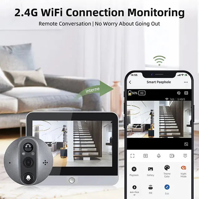 Smart Life Tuya WiFi 5 Inch Doorbell Video Camera with Peephole Eye 10000mAh Battery Mute Recording PIR Alexa & Google Digital