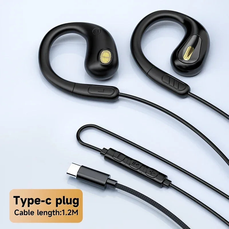 Tidesmit Open Ear Gaming Headset | Wired ENC Mic | 3.5mm & Type-C Options TP-C black Tidesmit