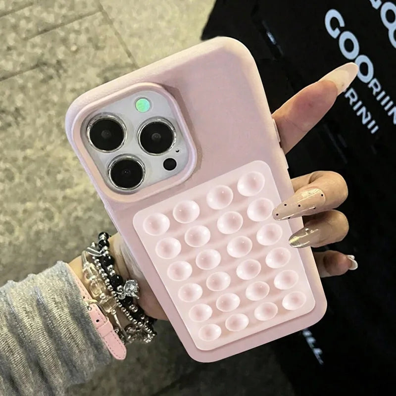 iPhone 17 Pro Max Case with Suction Cup Stand Litchi Leather Tidesmit