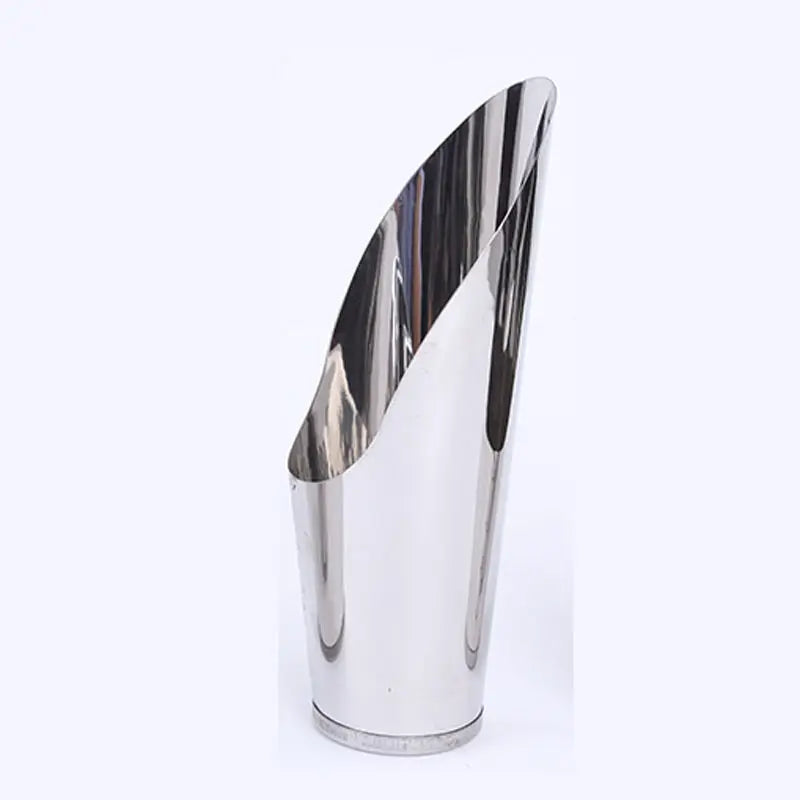 Stainless steel shovel scoop head with tall oval mouth and curved spout