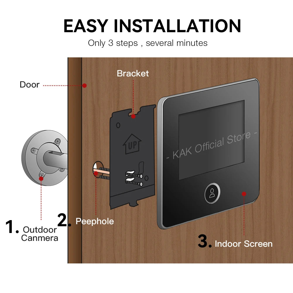 KAK 2.8" LCD Screen Electronic Door Viewer Bell IR Night Door Camera Photo Recording Digital Door Viewer Smart Peephole Doorbell