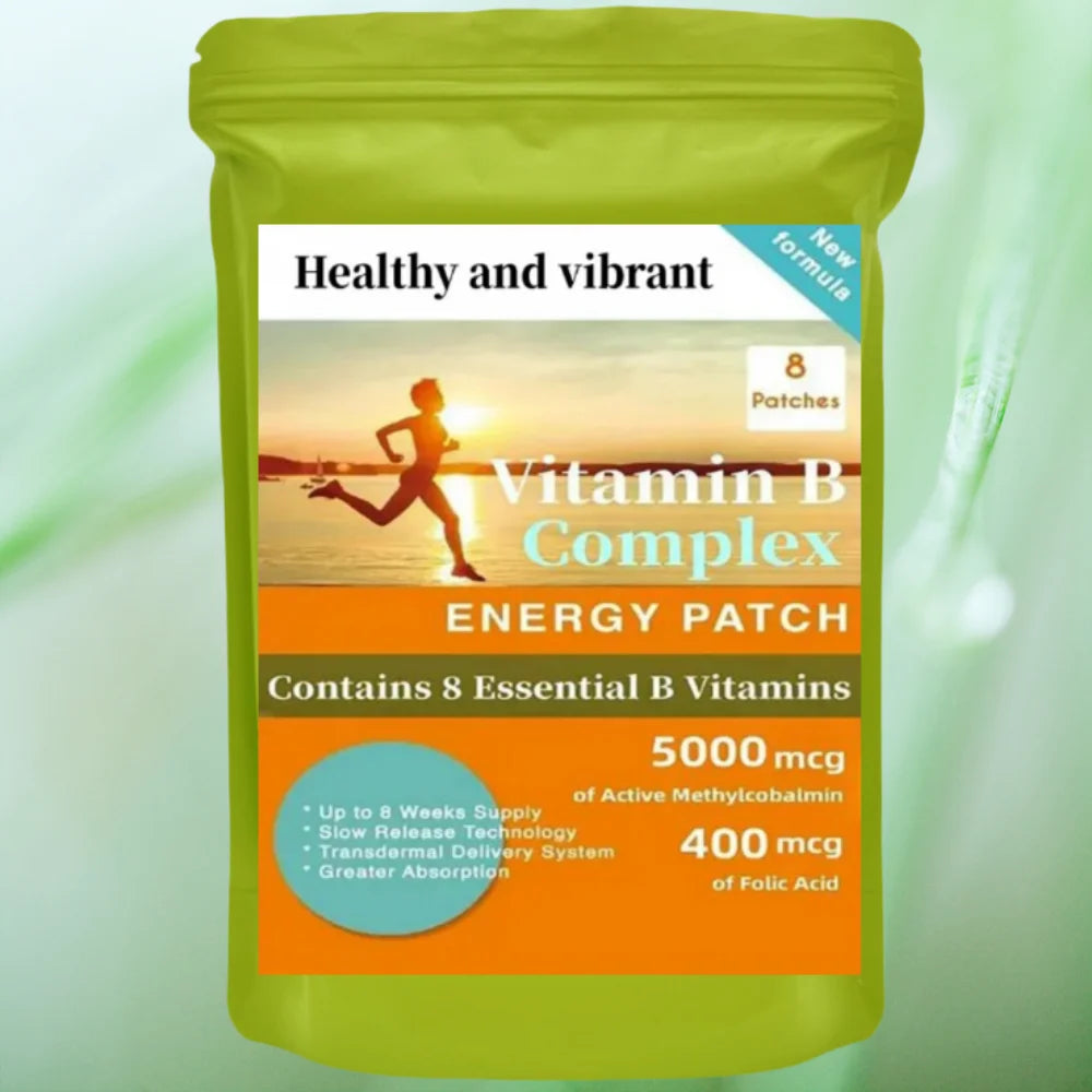 Vitamin B Complex Patches 8 Week Supply, Contains All 8 B Vitamins In Vitamins B1, B2, B3, B5, B6, B12, Biotin & Folic Acid