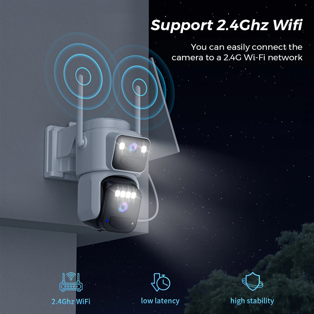 10MP PZT Solar IP Camera WiFi Outdoor 5K HD Dual Lens Home Security Camera Built in Battery Solar Panel and AI Person Detection