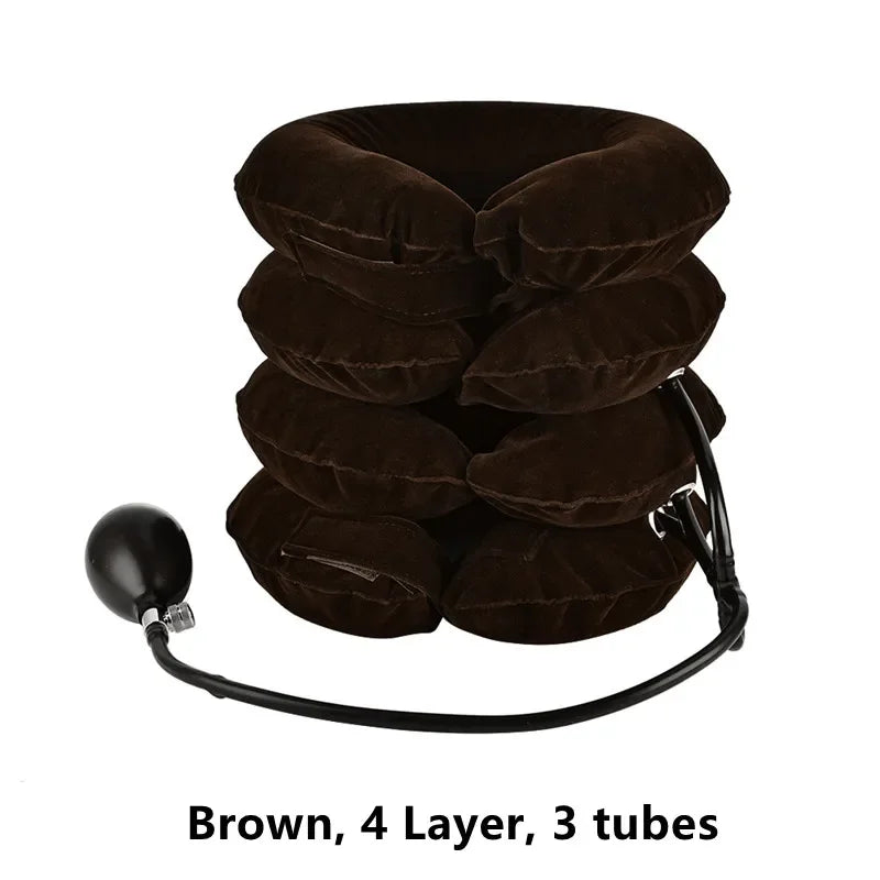 Inflatable Neck Traction Device | Adjustable Cervical Support Pillow Fascia Gun Brown 4 Layer 3tubes Tidesmit