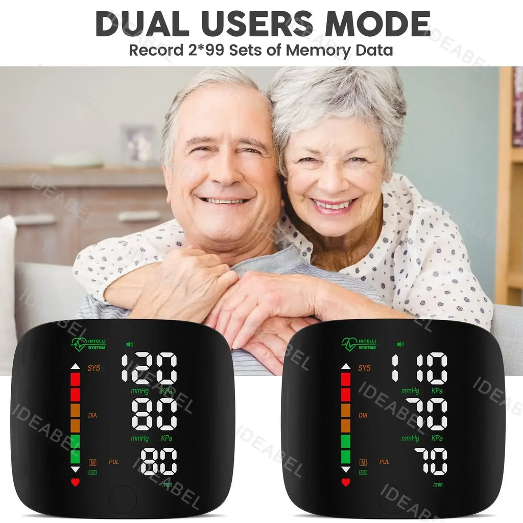 Wrist Blood Pressure Monitor LED Rechargeable English Voice Broadcast Tonometer BP Monitor Forehead Digital Thermometer