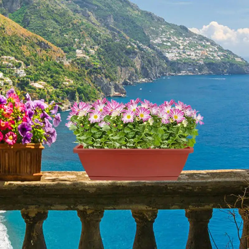 6pcs Balcony Planting Pot Flower Pots With Trays Container Flowerpot Vegetable Plastic Large Rectangular Garden Pots