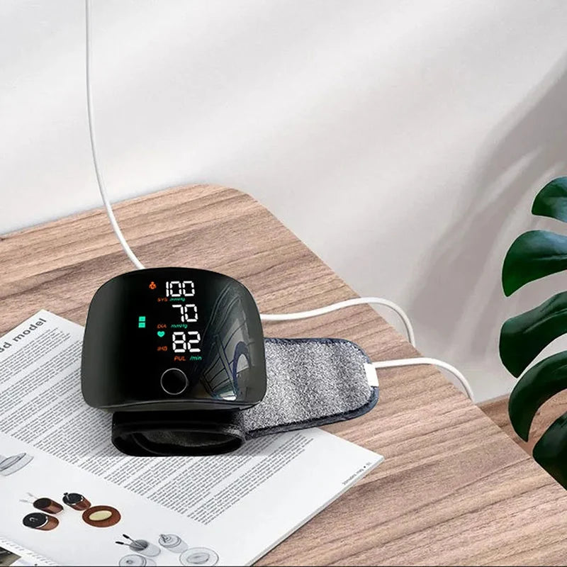 Wrist Type Blood Pressure Monitor LED Display Fast Measurement Digital Tensiometer BP Tonometer Heart Rate USB Rechargeable
