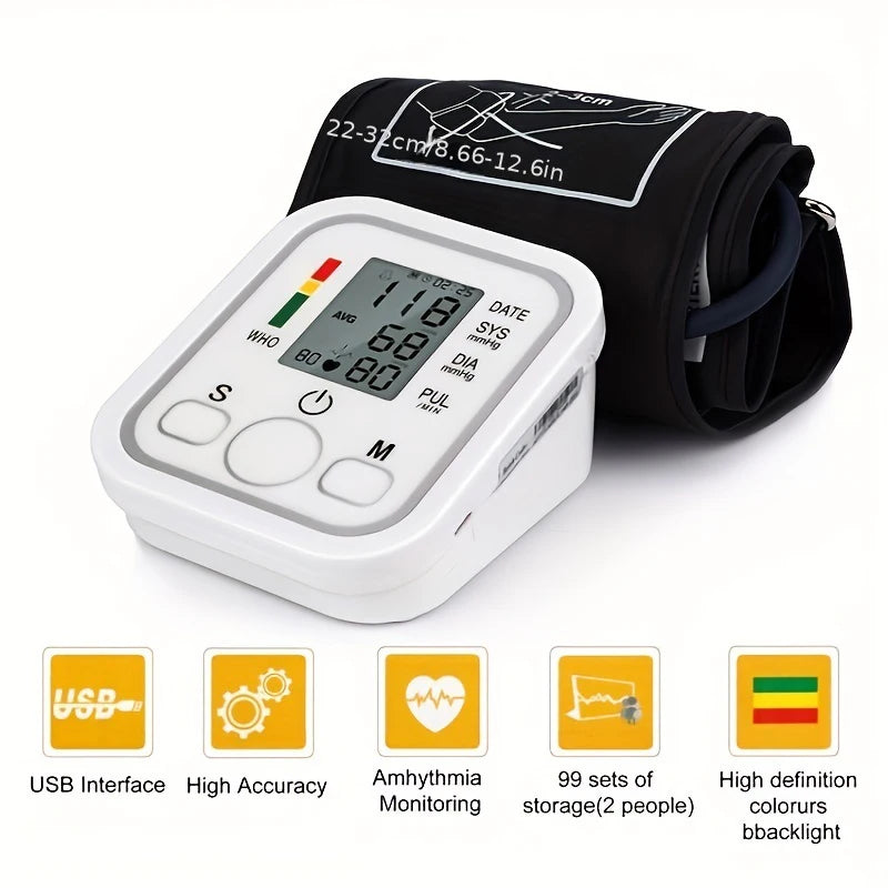 Arm Blood Pressure Monitor Sphygmomanometer Tonometer Tensiometer + Pulse Oximeter Finger Clip Pulse Monitor + Body Thermometers