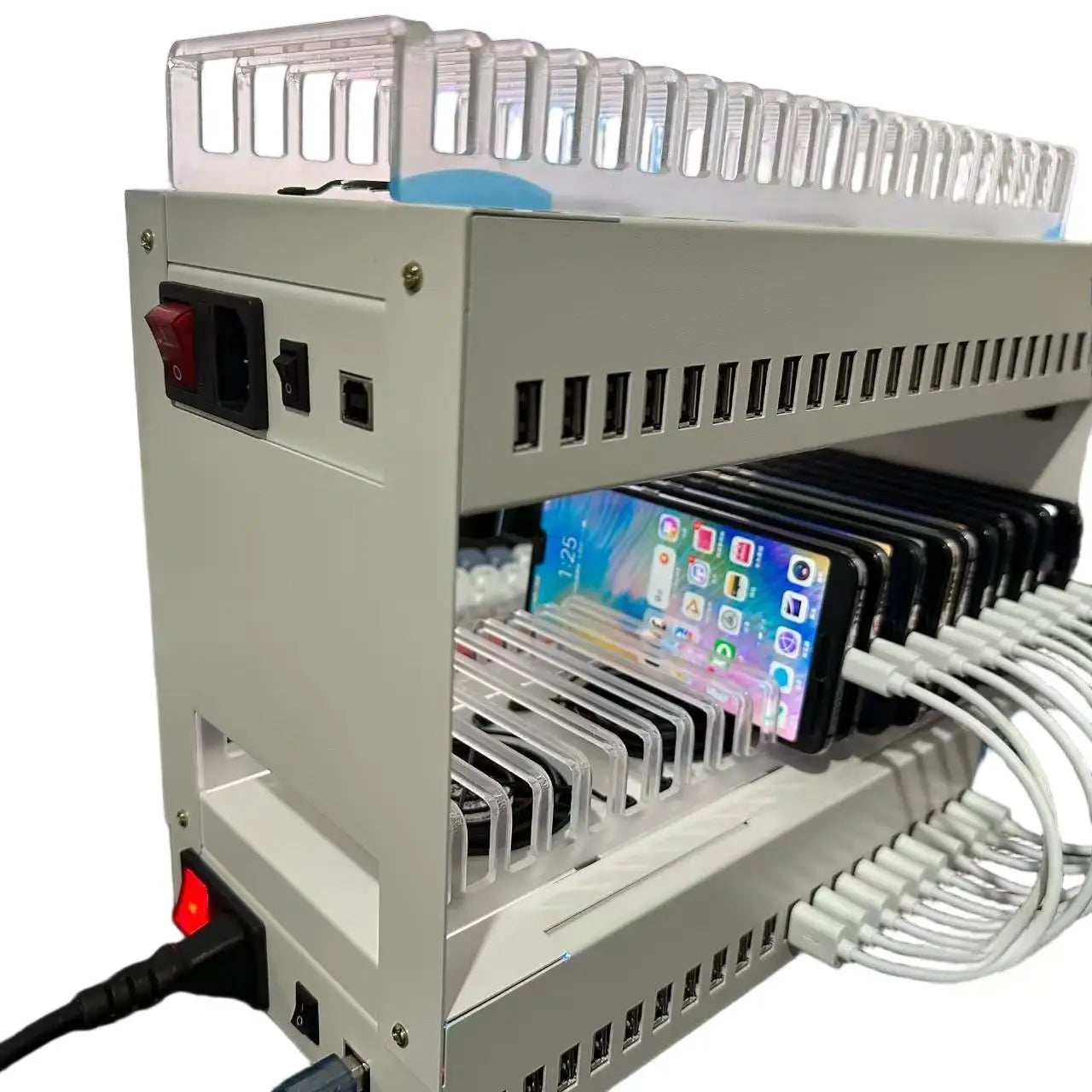 USB Phone Farm Hub: 20-60 Port Batch Sync Control Station Tidesmit