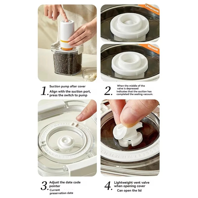 Vacuum Seal Container Electric Coffee Beans Vacuum Sealed Jar Kitchen Cereals Rice Fresh Storage Box Moisture-Proof Tea Canister