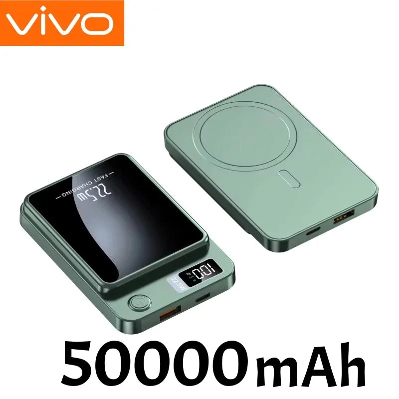 Magnetic Wireless Power Bank 50000mAh - Fast Charging USB-C Travel Battery Green 50000mAh Tidesmit
