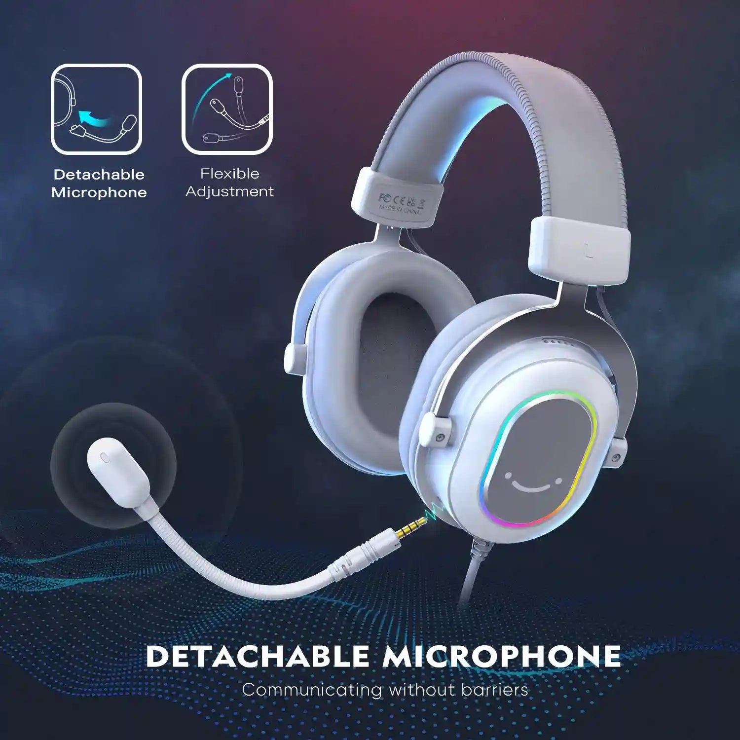 RGB Gaming Headset 7.1 Surround Sound - White Over-Ear Wired Headset Tidesmit