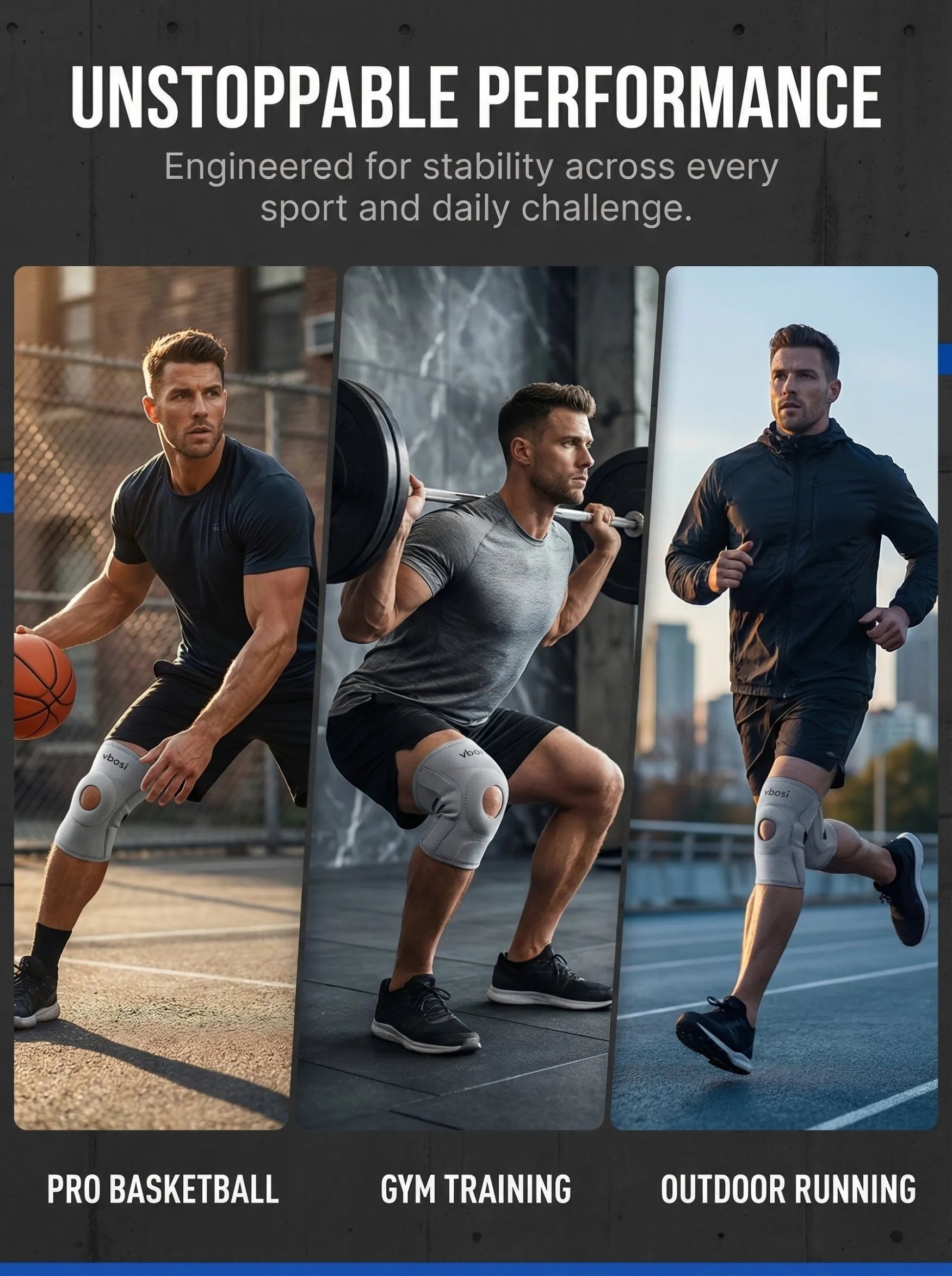 1PC Adjustable Knee Brace Patella Support - Open Patella Design for Knee Pain Arthritis Meniscus Relief Sports Basketball Runnin