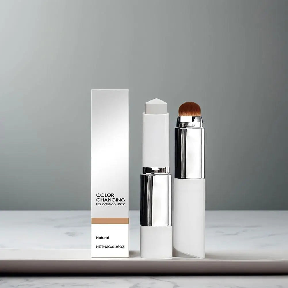 Tidesmit 2-in-1 color-changing foundation stick and brightening concealer texture close-up for radiant face makeup