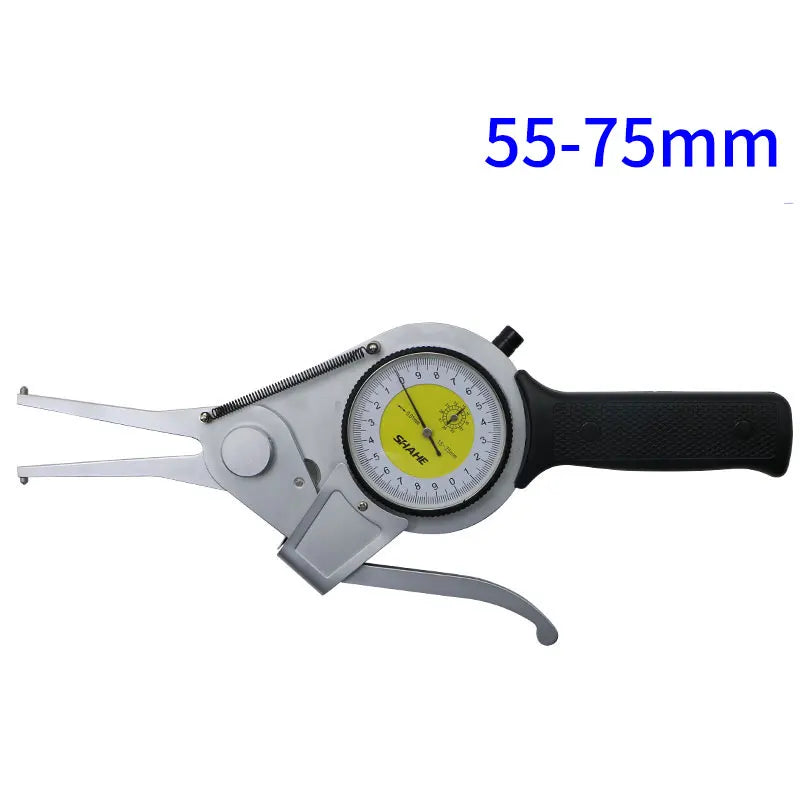 Dial internal snap-gauge caliper, range 55–75mm, yellow dial, black grip