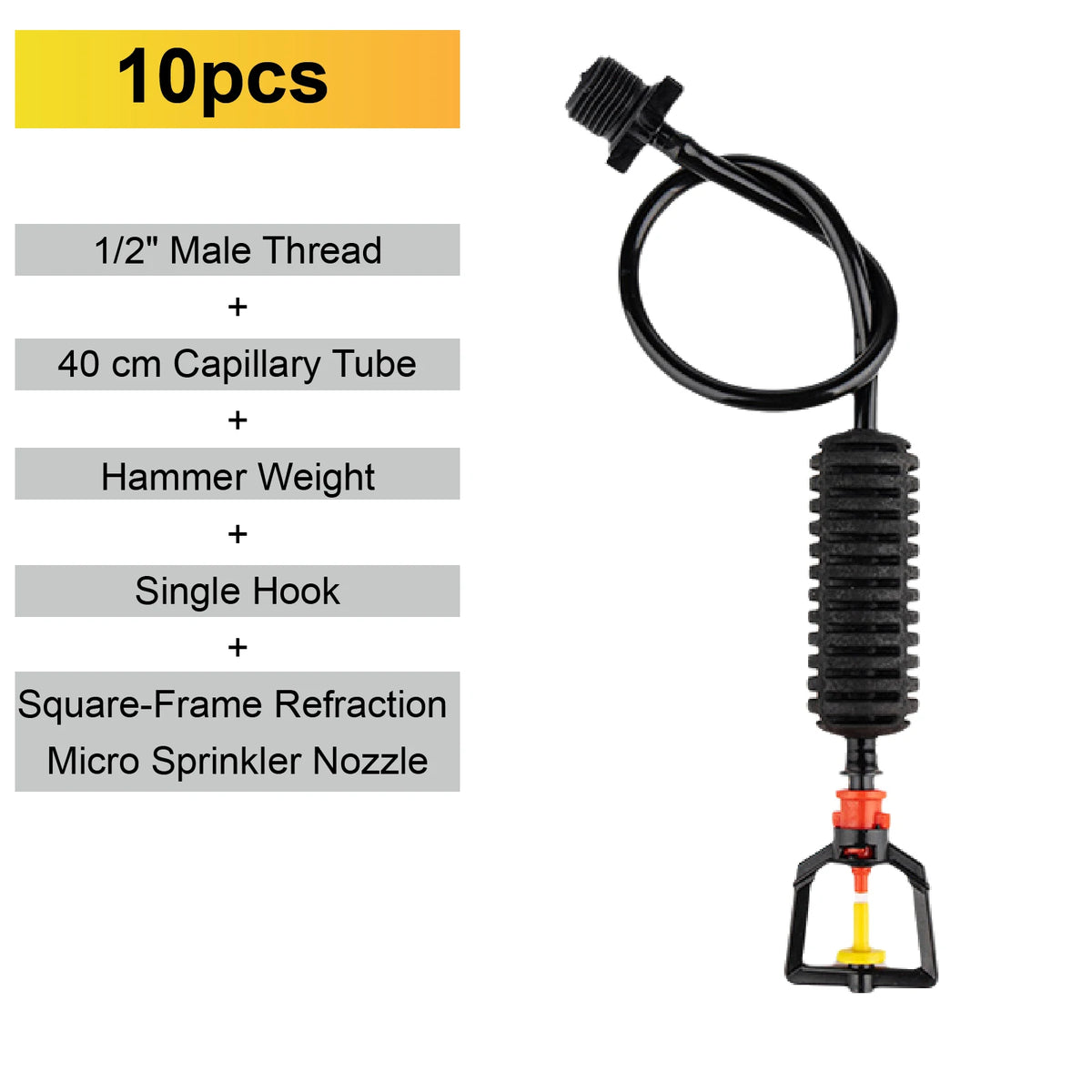 Inverted micro sprinkler nozzle set, square-frame refraction, black with capillary tube and single hook