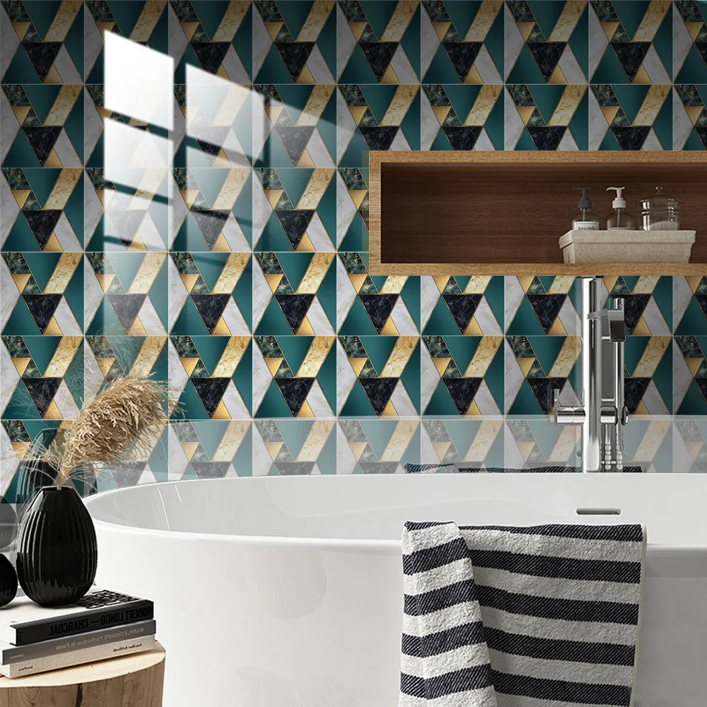 10pcs Crystal Tile Wall Stickers Self-Adhesive Kitchen Tiles PVC Backsplash Stickers Peel and Stick Bathroom Faux Stone Effect