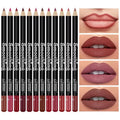 12-piece professional lip liner pencil set with black barrels, matte finish, and diverse long-lasting pigment colors.