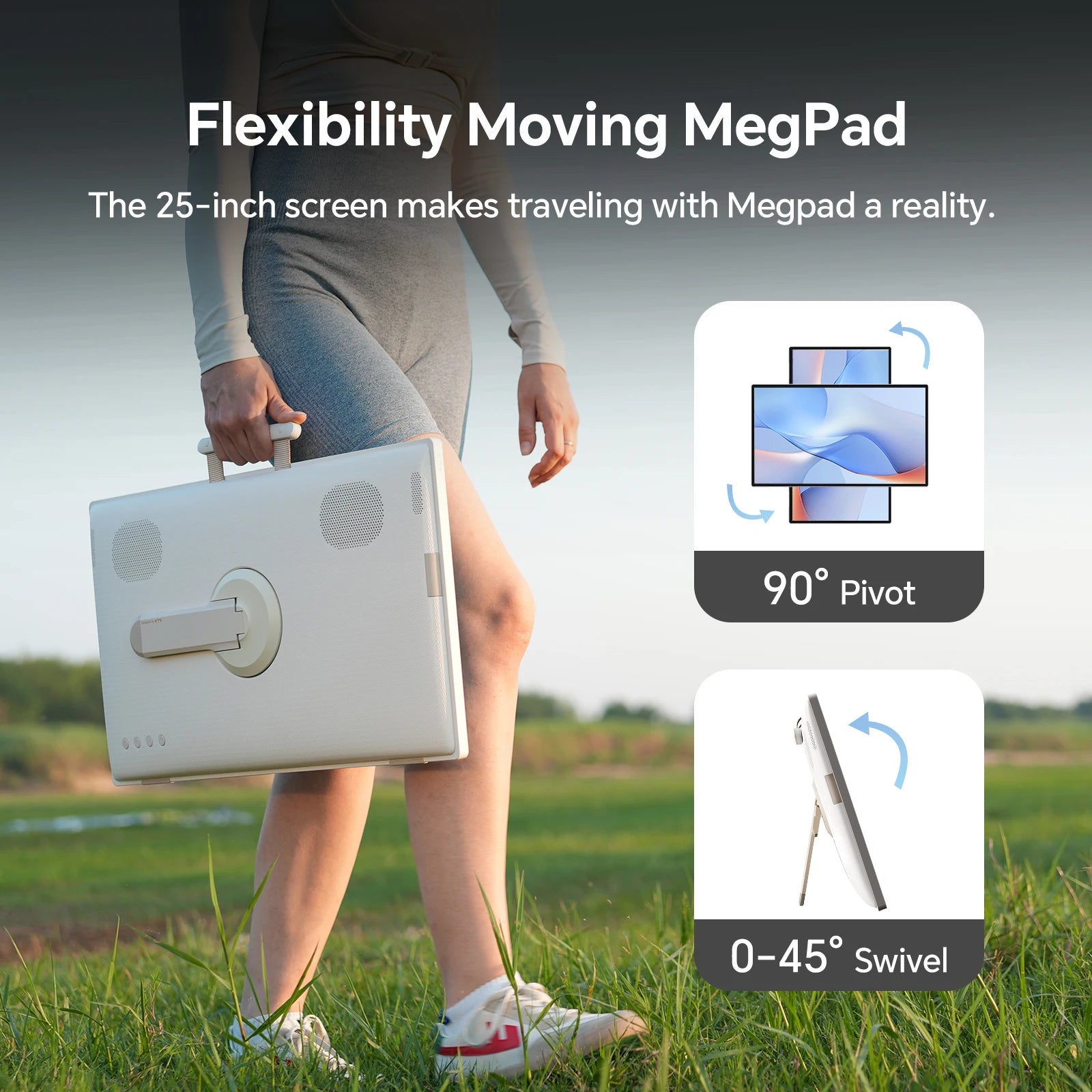 KTC 25 Inch MegPad Portable TV Touchscreen Monitor 1080p, Android 14 Google EDLA Certification with Camera