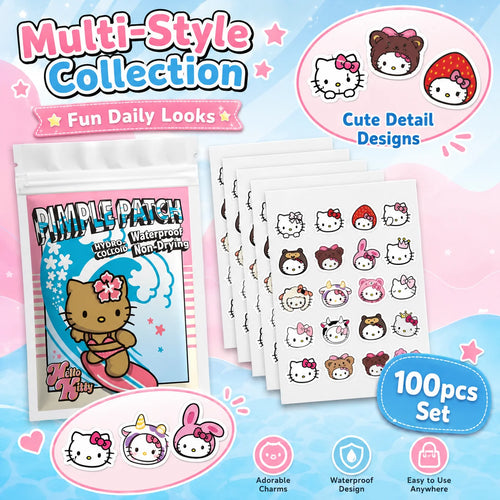 Tidesmit 100PCS Hello Kitty hydrogel acne patches for effective facial blemish removal and spot concealment