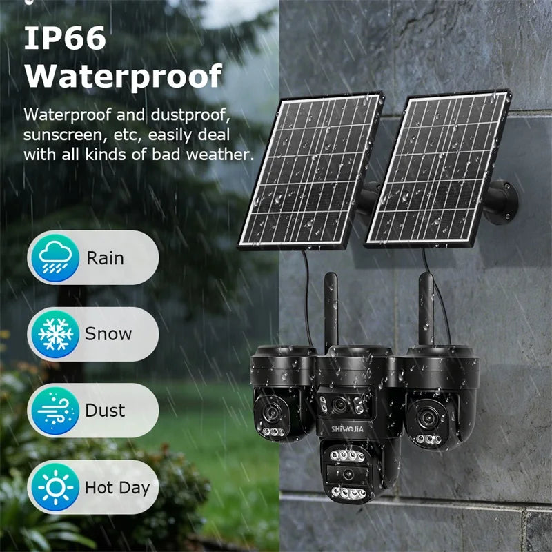 SHIWOJIA AOV Solar Security Camera WIFI 4G SIM Four Lens AI Human Auto Tracking Outdoor CCTV Camera 24/7 Recording
