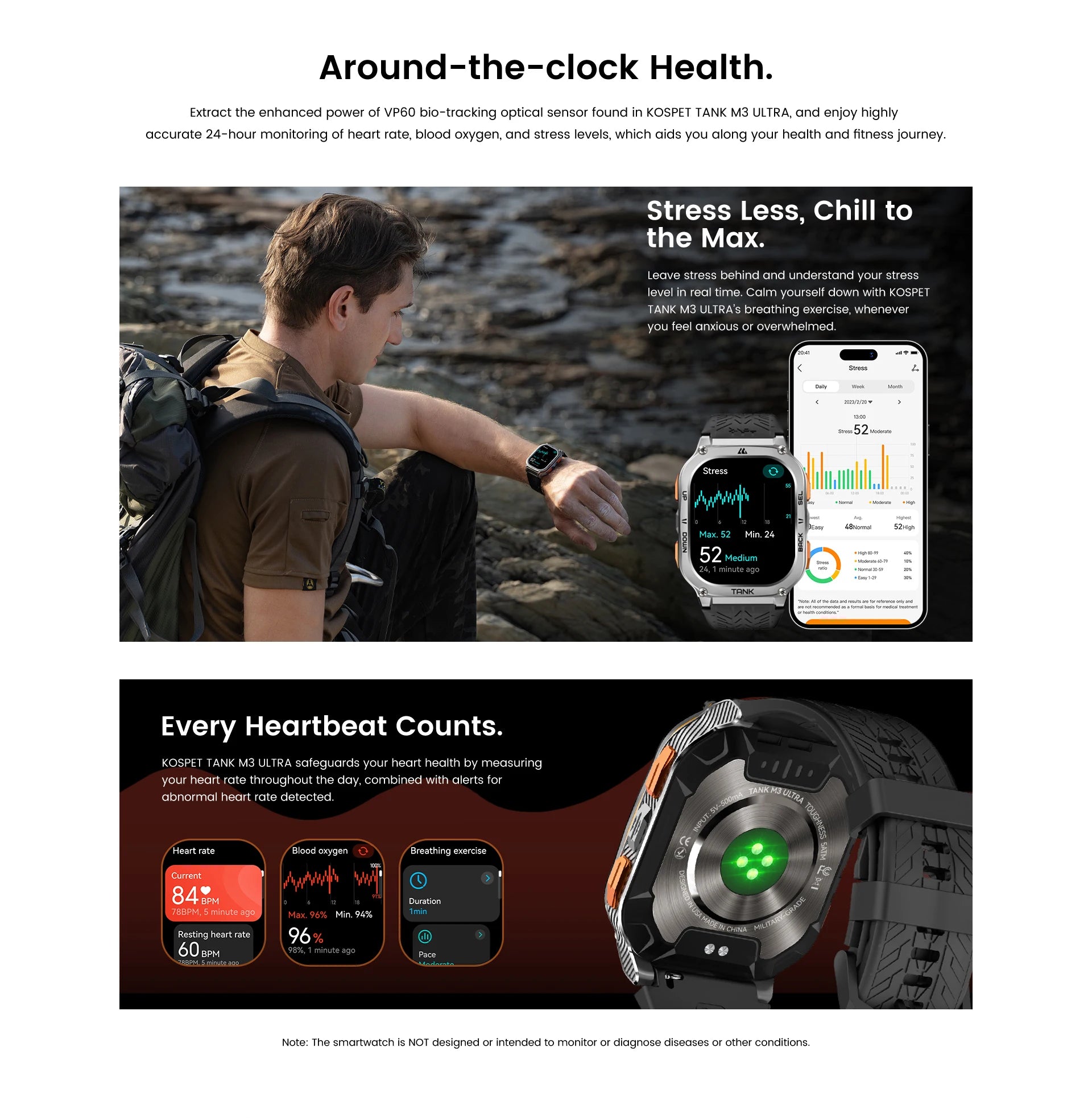 KOSPET TANK M3 Ultra GPS Smart Watch For Mentainless Steel Smartwatch 5ATM IP69K Waterproof Bluetooth Call Health Monitor