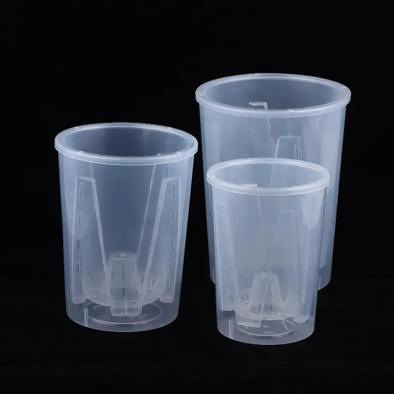 Transparent plastic self-watering planters set of three with inner reservoir bottoms