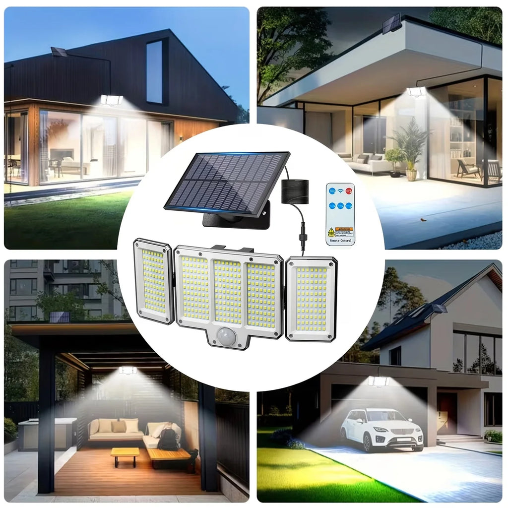 309LED Split Panels Solar Motion Sensor Lamp, 3 Side Outdoor Solar Security Wall Lamp with 3 Lighting Modes, IP65 Waterproof 270° Wide Angle Street Lamp, for Garden Yard Driveway