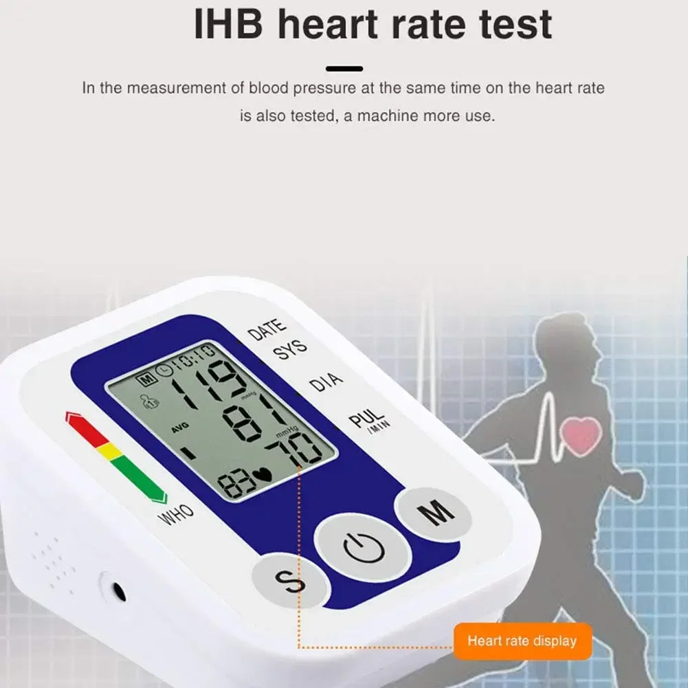 Digital Arm Blood Pressure Meter Cuff Medical Automatic Pressure Tonometer Tensiometer Heart Rate Pulse Meter BP Monitor Healthy