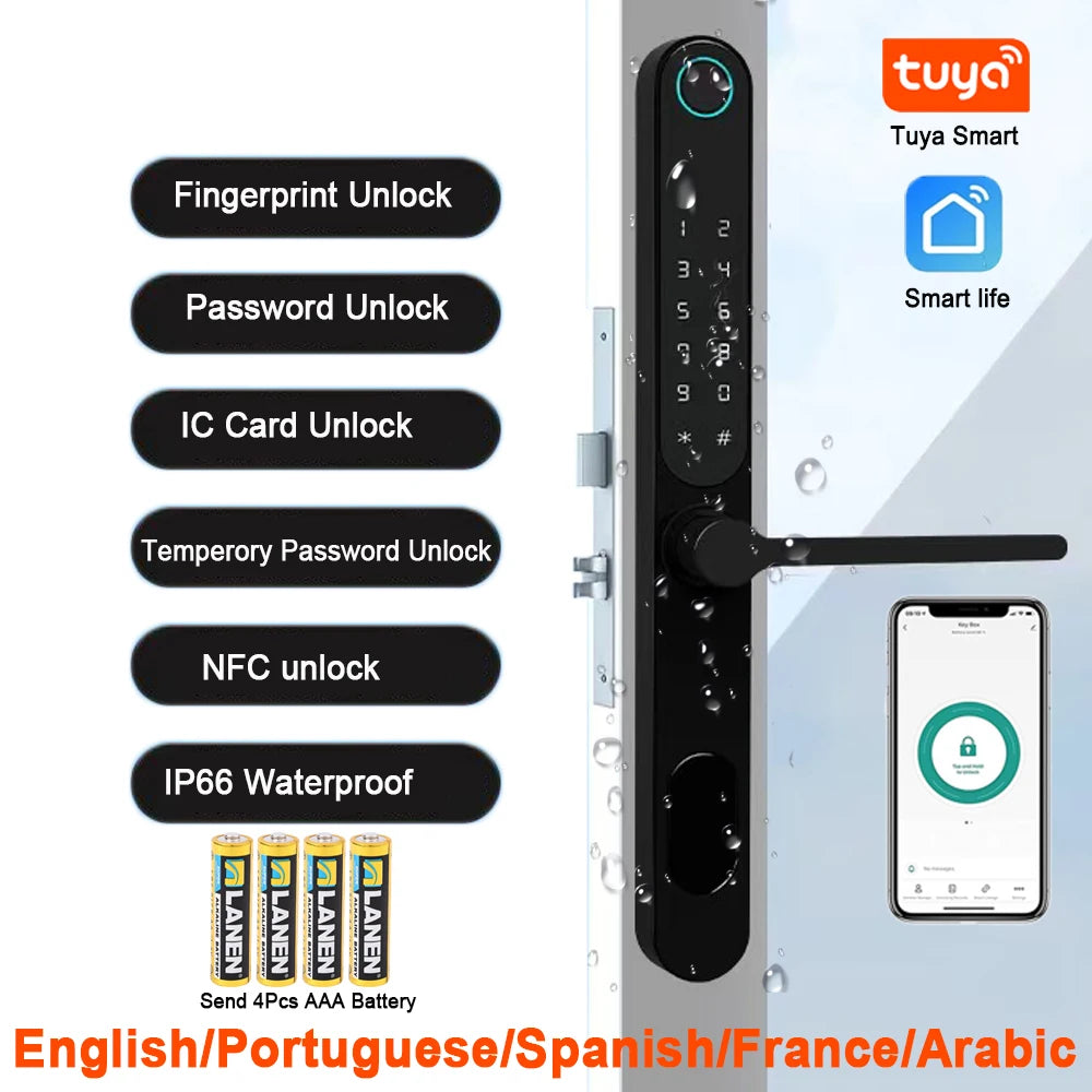 85 Lock Body Smart Lock For Aluminum Patio Glass Door Smart Life APP App Handle Fingerprint Electronic Digital Lock