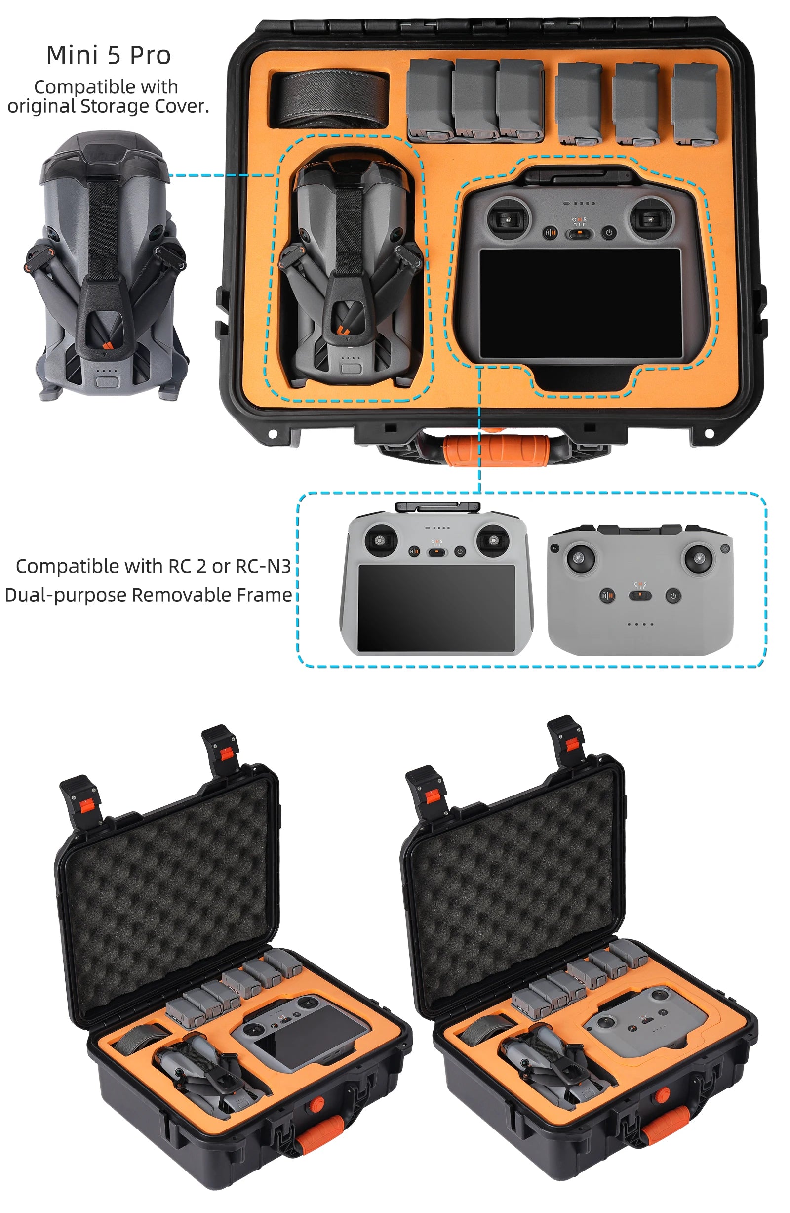 DJI Mini 5 Pro Carrying Case - Waterproof Hard Shell Black Tidesmit