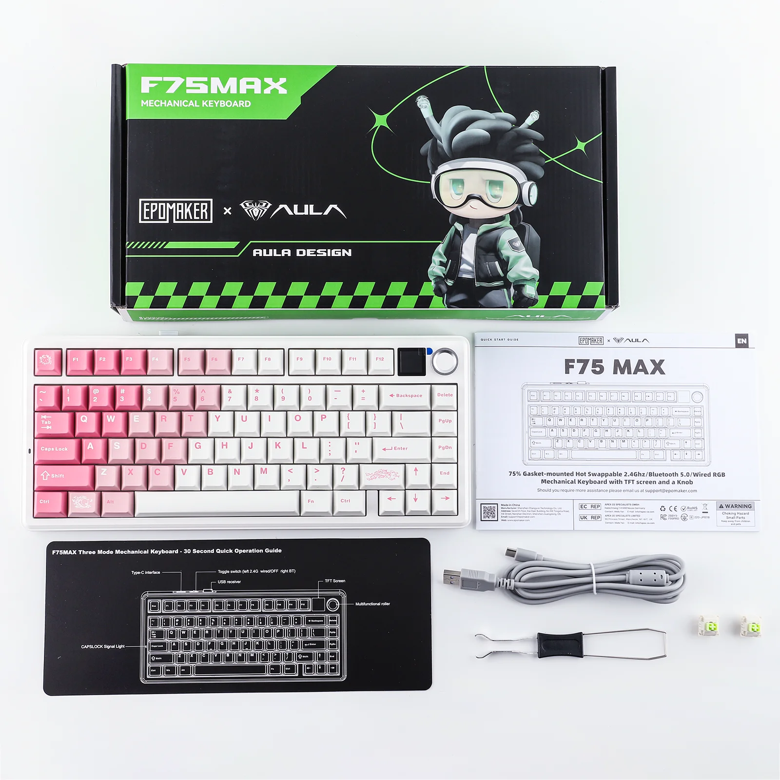 EPOMAKER X AULA F75 MAX Compact 75% ANSI Layout Wired/Bluetooth/2.4GHz Wireless Mechanical Keyboard with TFT Screen and a Knob