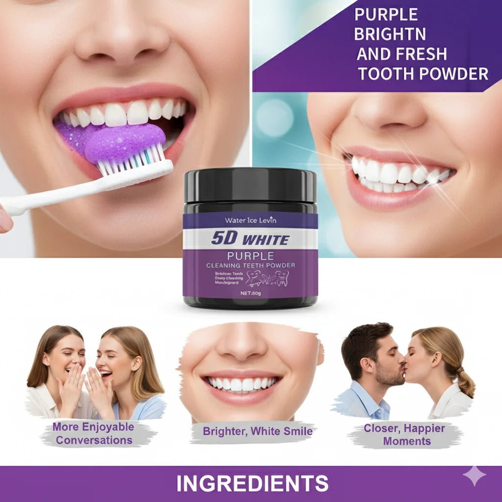 Tidesmit purple teeth whitening powder for deep charcoal stain removal and fresh winter oral care
