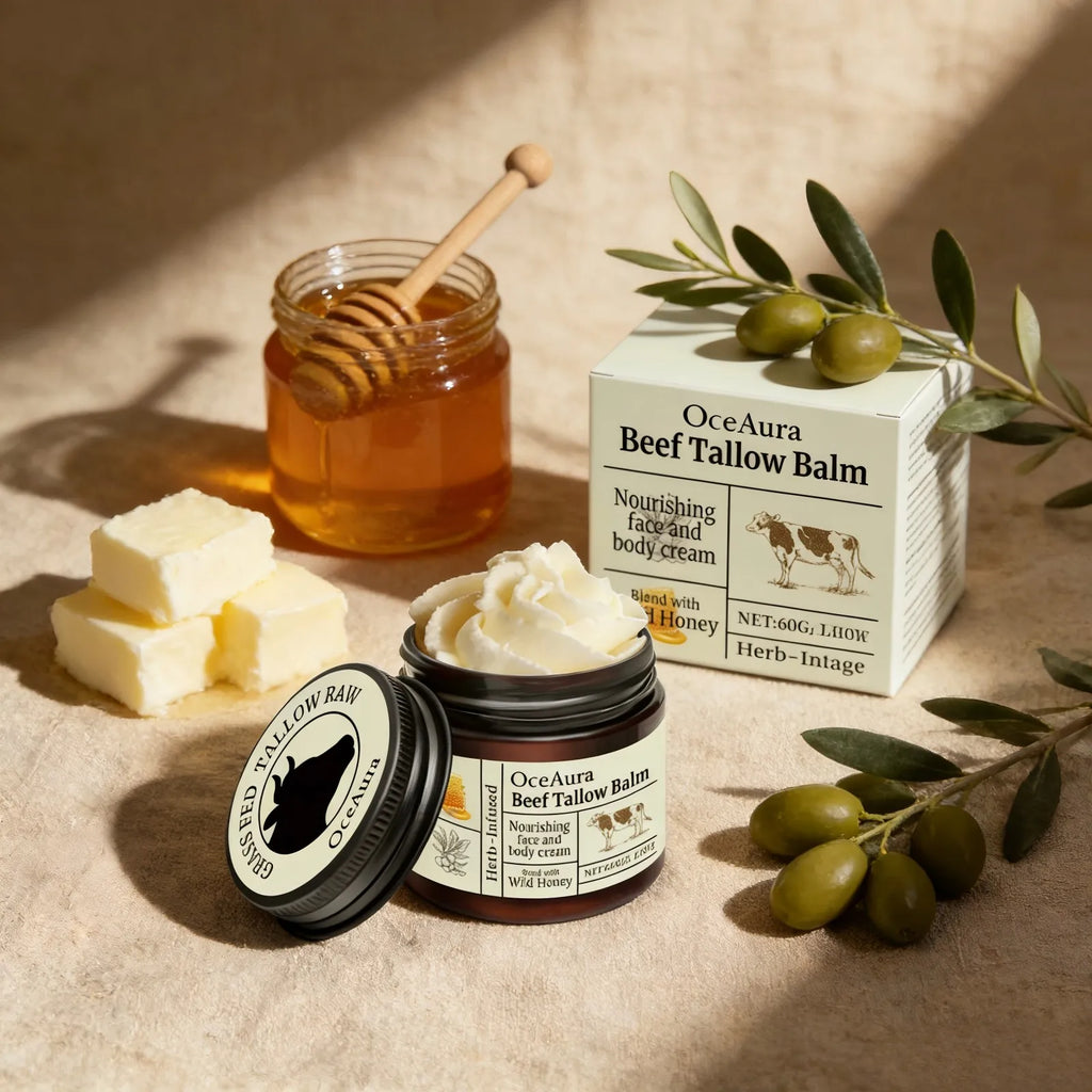 OceAura Beef Tallow Honey Balm Smooth Skin Barrier Repair Care Anti Cracking Body Moisturizer Olive Oil Nourishing Face Cream