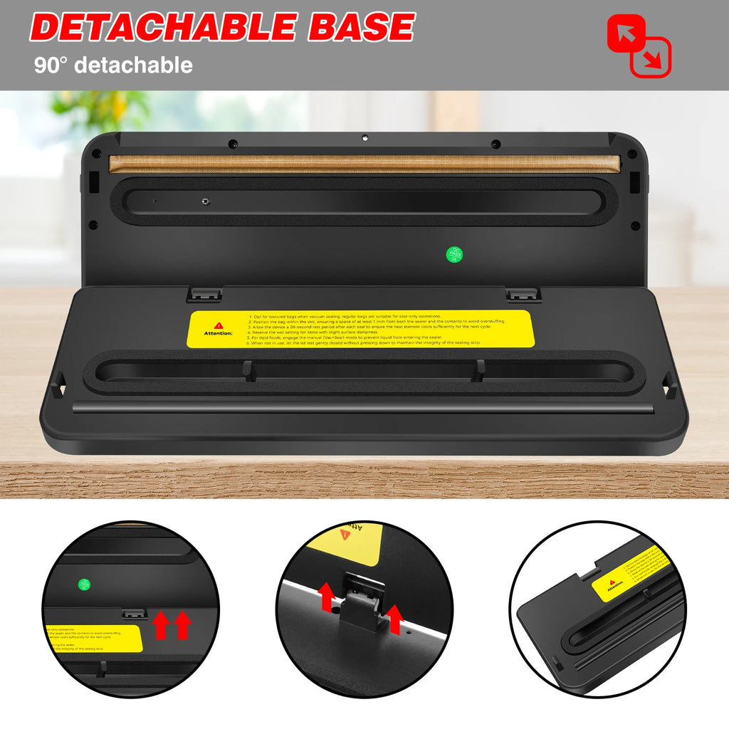 Tidesmit DayPlus automatic vacuum sealer machine showing internal sealing bar and bag attachment features