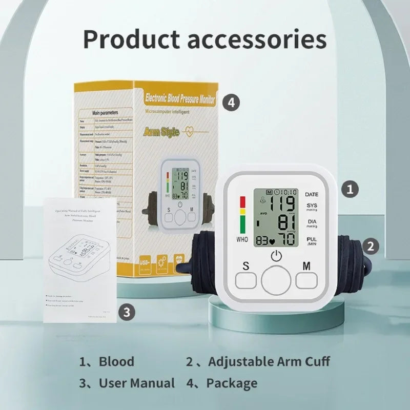 Blood Pressure Meter Digital Automatic Tonometer Upper Arm Blood Pressure Monitor Medical Tensiometer Sphygmomanometer Measure