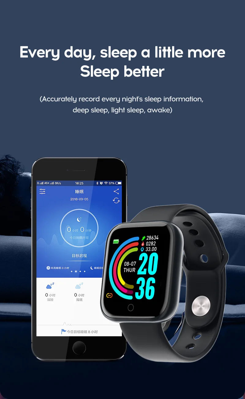 Y68 Smart Watch Bluetooth Fitness Tracker Adult Sports Watch Heart Rate Monitor Blood Pressure Smart Bracelet for Android iOS