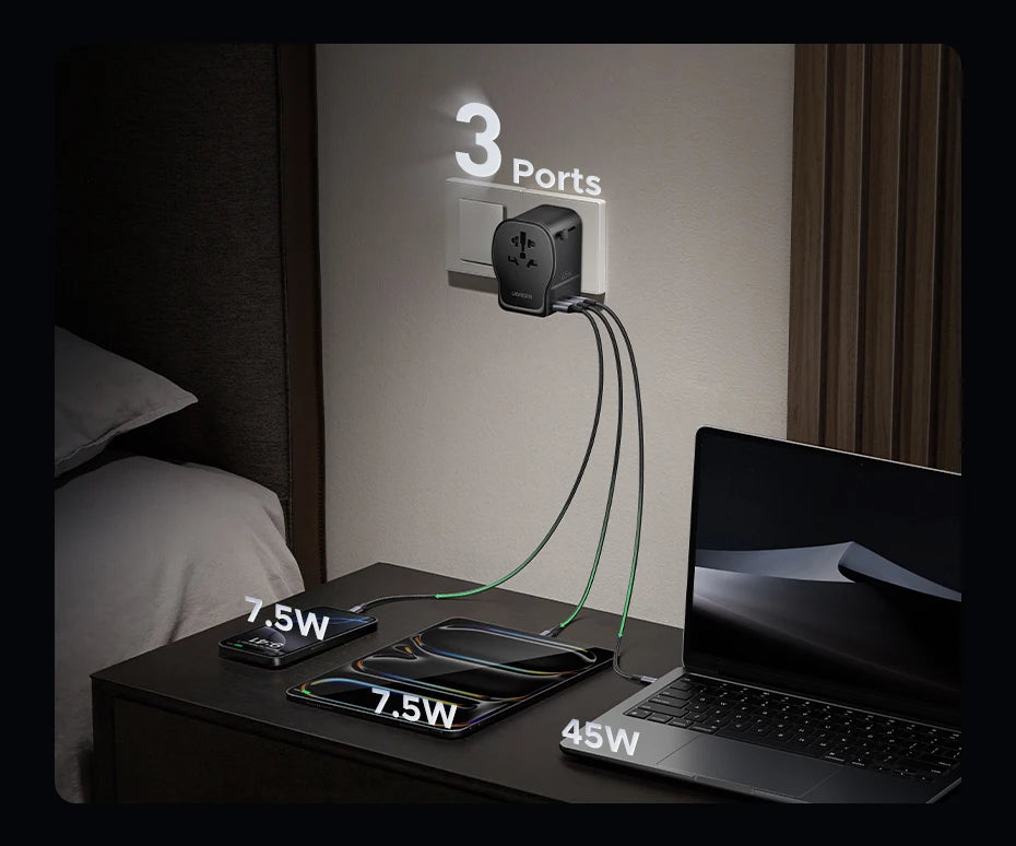 65W Universal Travel Adapter | USB-C Fast Charger with Multi-Plug Tidesmit