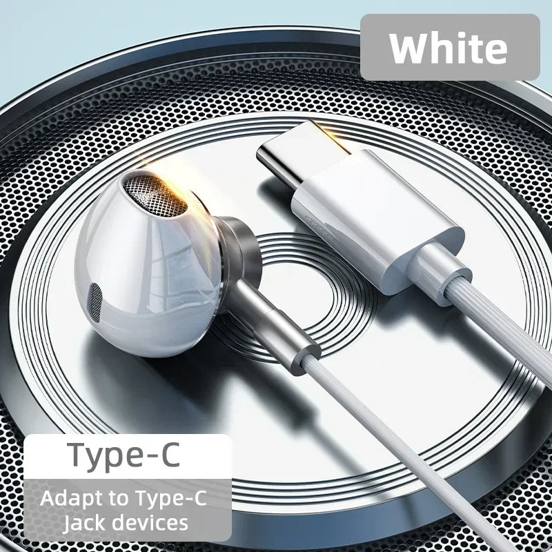 Tidesmit USB C Wired Headphones - HiFi Stereo Audio with Mic White Type C Tidesmit