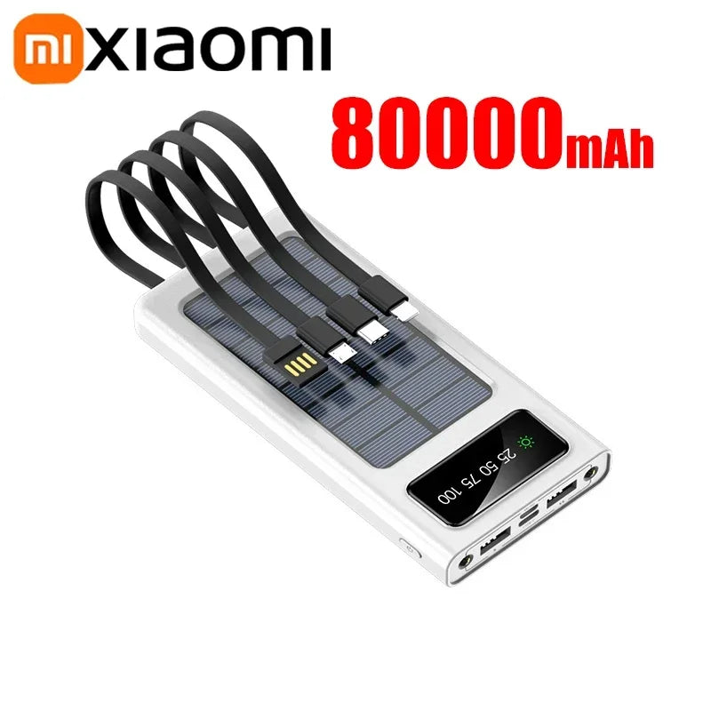 Portable Charger 200000mAh Power Bank with 4 Built-in Cables - Tidesmit White 80000mAh Tidesmit