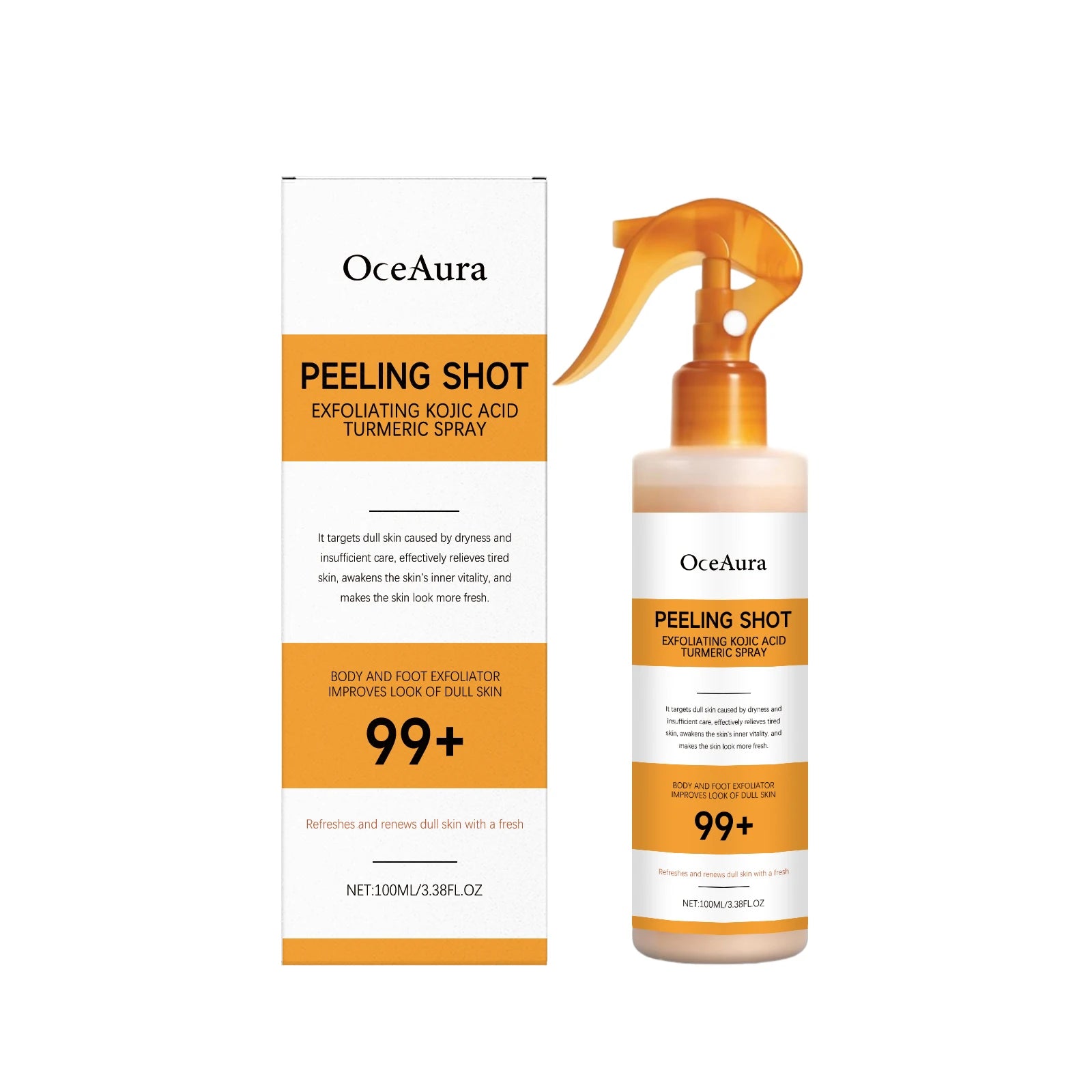 Kojic Acid Turmeric Body Exfoliating Spray with Hyaluronic Acid Niacinamide for Brightening Dark Spots Gentle Exfoliation 100ml