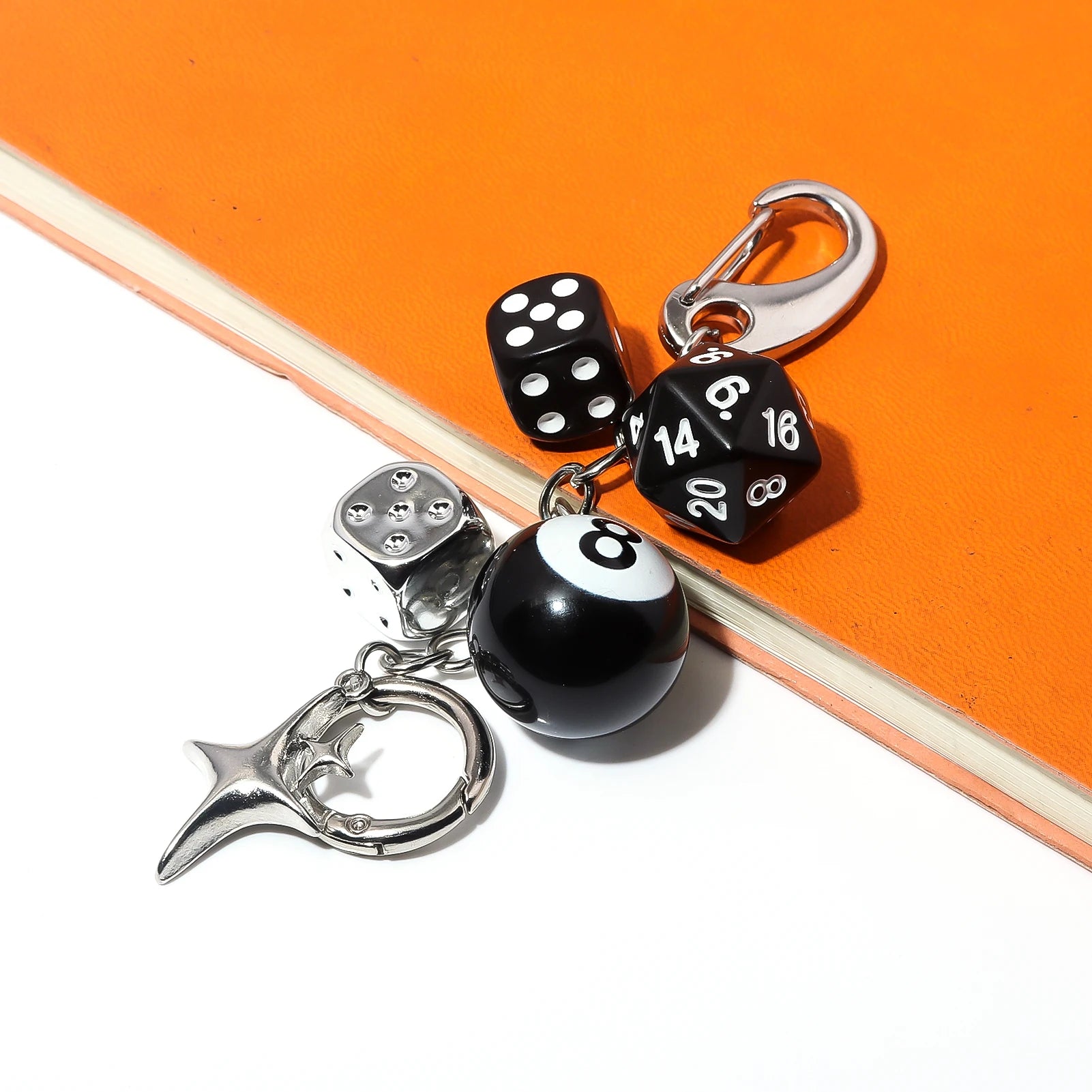 Punk Hiphop Black Dice No. 8 Billiards Keychain Y2K Pink Lucky Dice Starburst Pendant Bag Charms Hangings Ornament Accessories