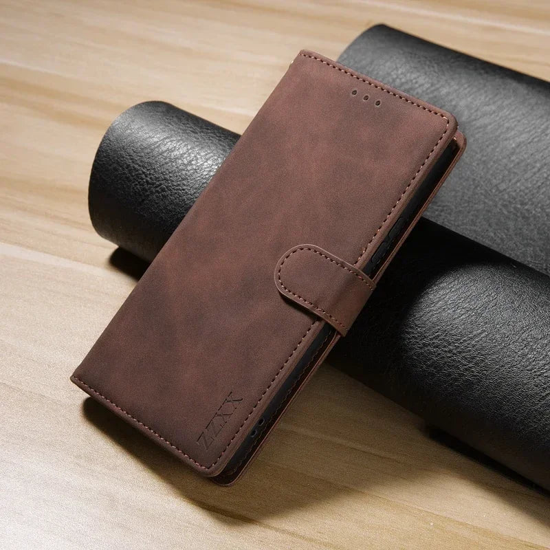 Redmi Note Wallet Case - Shock-Absorbing Leather Flip Cover Coffee Tidesmit
