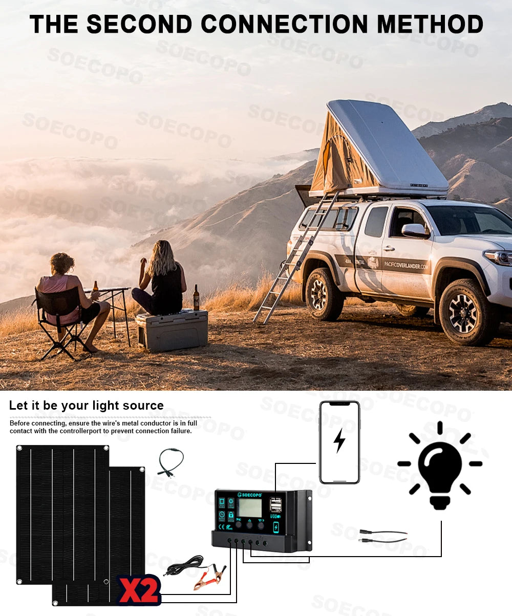 SOECOPO 10000W Solar Power Full Kit DC 12V - AC 110V 220V Inverter 100A Controller 2*600W Panels for Home System Camping